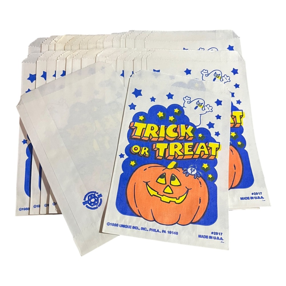 30 Vintage 1988 Halloween Trick or Treat Goodie Bags Unique Ind Pumpkin Ghost 6"